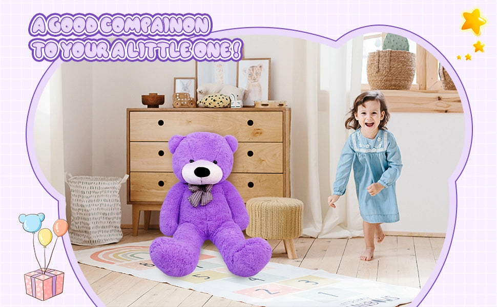 SRANWOW Giant Teddy Bear with Bow Tie, 51.2 Inches Tall, Super Soft Plush(Purple) - Detail 3
