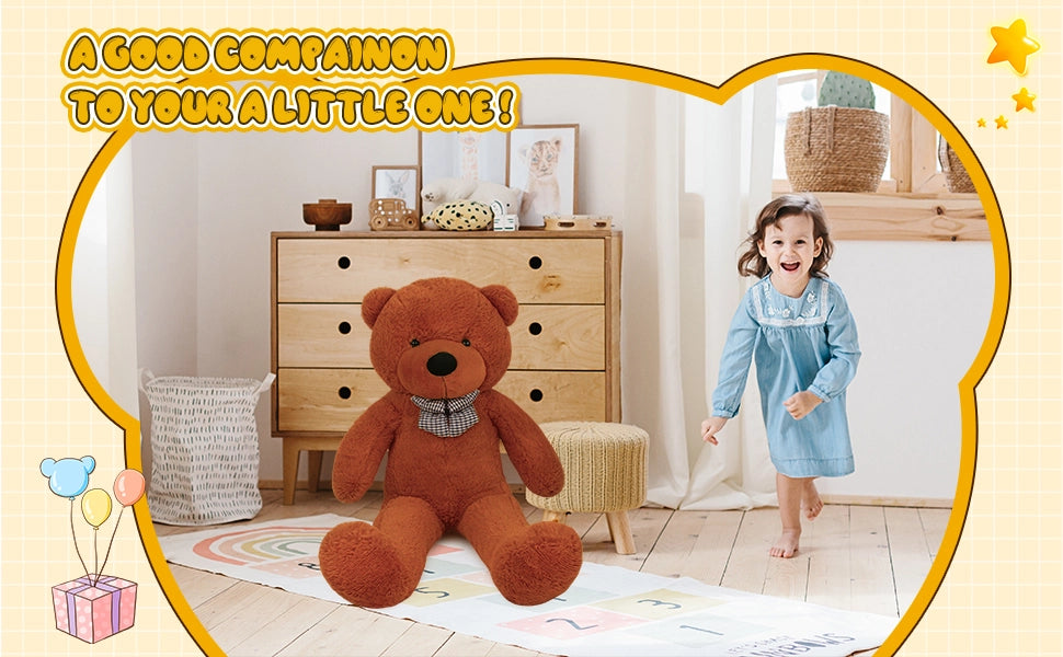 SRANWOW Giant Teddy Bear with Bow Tie, 51.2 Inches Tall, Super Soft Plush(Darkbrown) - Detail 3