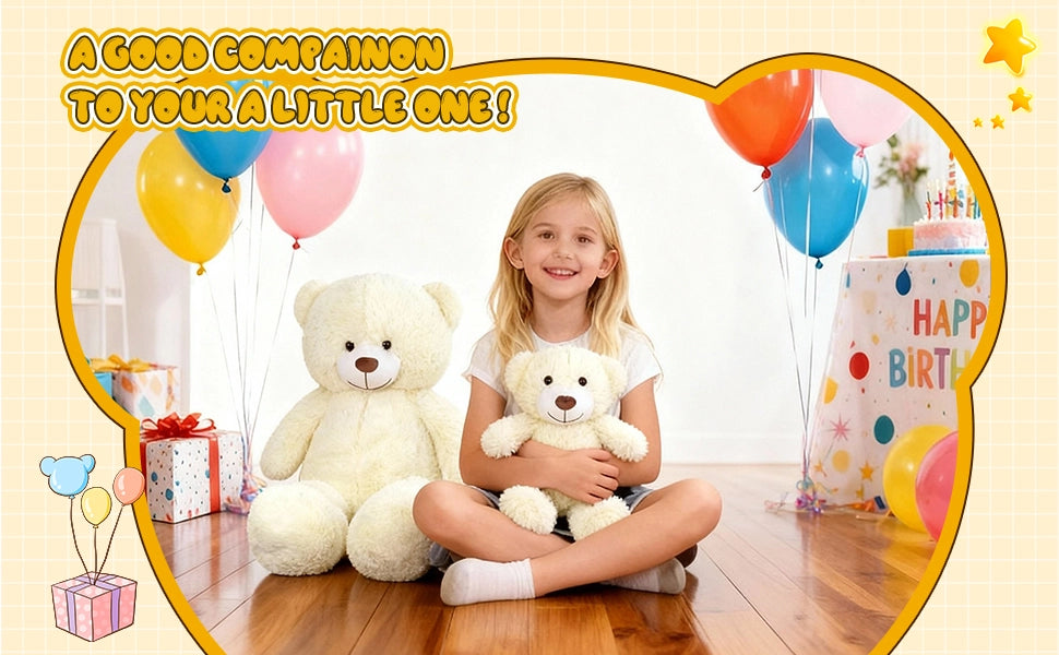 SRANWOW 2-in-1 Teddy Bear Plush Set, 39.4 inch Large & 17.7 inch Small, Stuffed Animal with Hidden Storage (Cream) - Detail 3