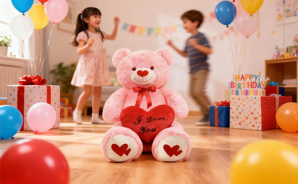 SRANWOW 43.3 Inch Giant Teddy Bear with Soft Heart Pillow, Plush Stuffed Animal, Valentine's Day Gift (Pink) - Detail 3