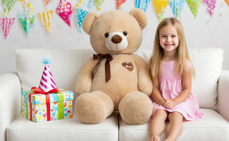 SRANWOW 45 Inches Giant Teddy Bear Super Soft Plush (Light Brown) - Detail 4