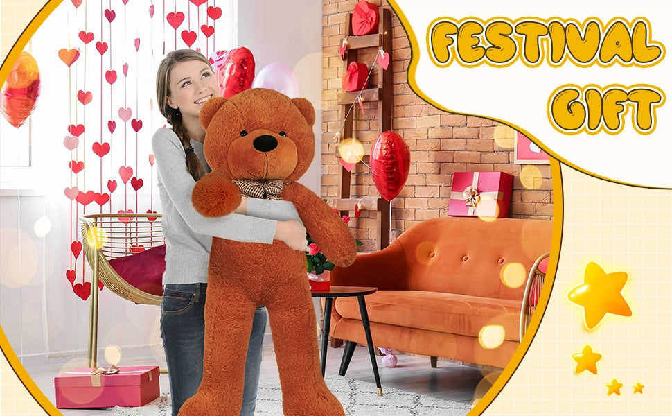 SRANWOW Giant Teddy Bear with Bow Tie, 51.2 Inches Tall, Super Soft Plush(Darkbrown) - Detail 4