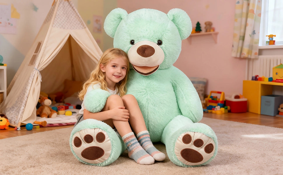 SRANWOW 52 Inches Giant Plush Teddy Bear Soft Gray Stuffed Animal with Paw Details (Blue) - Detail 4