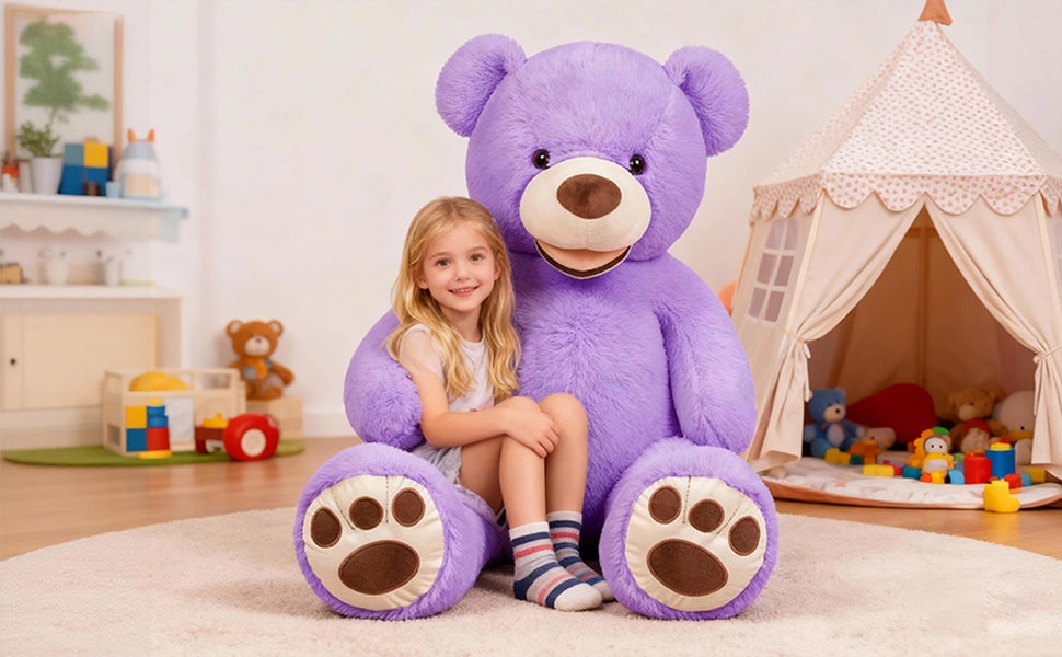 SRANWOW 52 Inches Giant Plush Teddy Bear Soft Gray Stuffed Animal with Paw Details (Purple) - Detail 4
