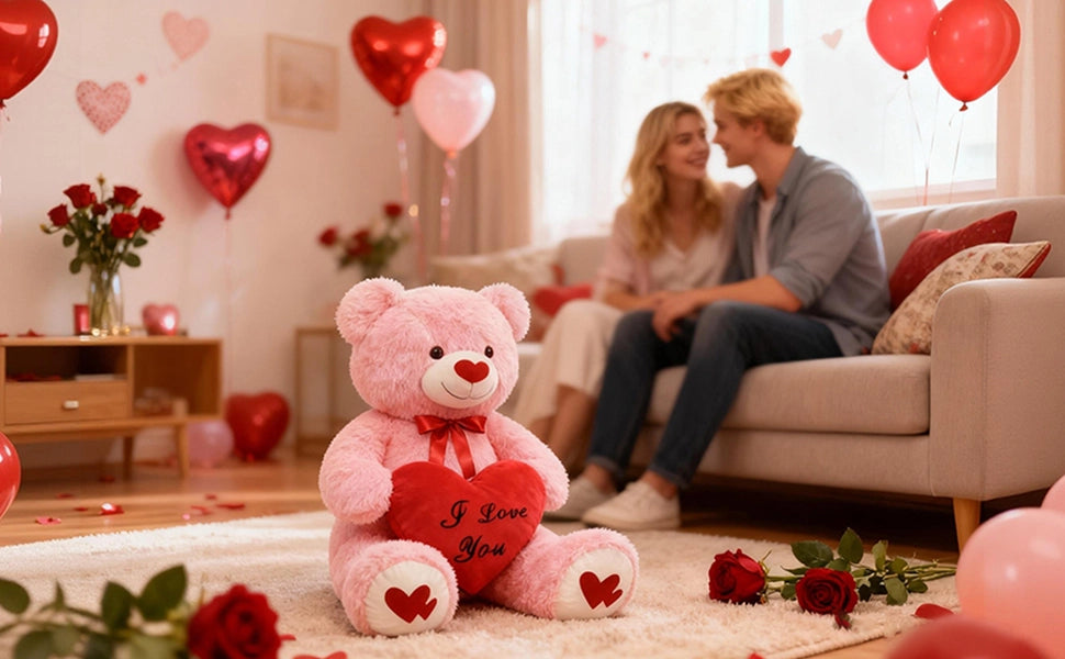 SRANWOW 43.3 Inch Giant Teddy Bear with Soft Heart Pillow, Plush Stuffed Animal, Valentine's Day Gift (Pink) - Detail 4
