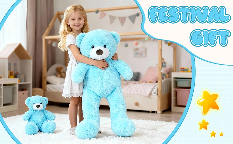 SRANWOW 2-in-1 Teddy Bear Plush Set, 39.4 inch Large & 17.7 inch Small, Stuffed Animal with Hidden Storage (Blue) - Detail 4