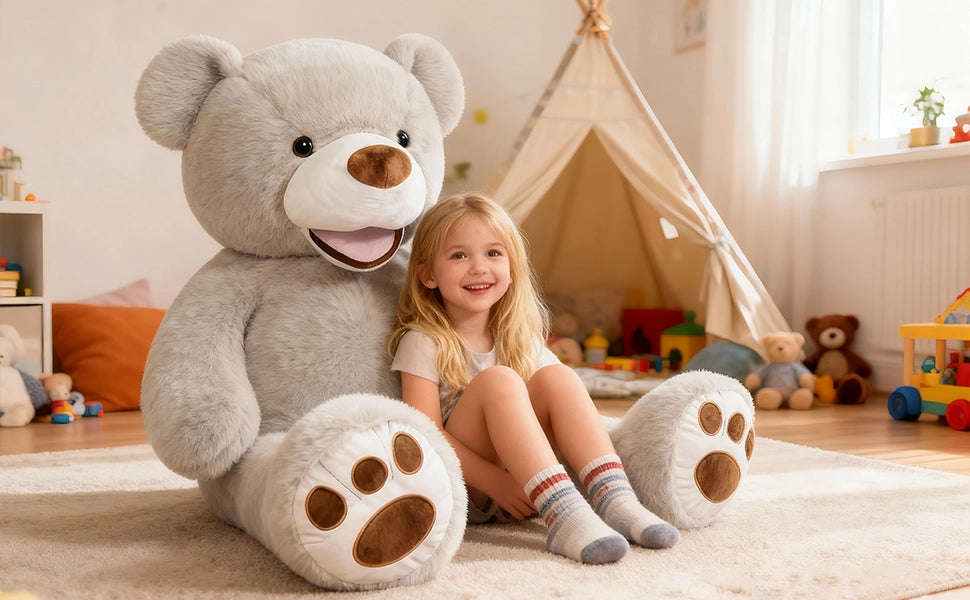 SRANWOW Giant Plush Teddy Bear, 52 Inches Tall, Soft Gray Stuffed Animal with Paw Details (Gray) - Detail 4