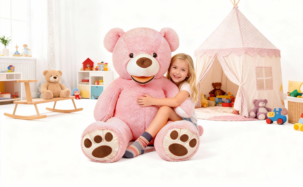 SRANWOW Giant Plush Teddy Bear, 52 Inches Tall, Soft Gray Stuffed Animal with Paw Details (Pink) - Detail 4