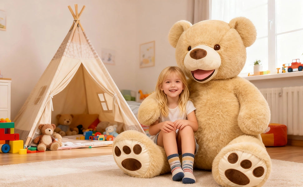 SRANWOW 52 Inches Giant Plush Teddy Bear Soft Gray Stuffed Animal with Paw Details (Light Brown) - Detail 4