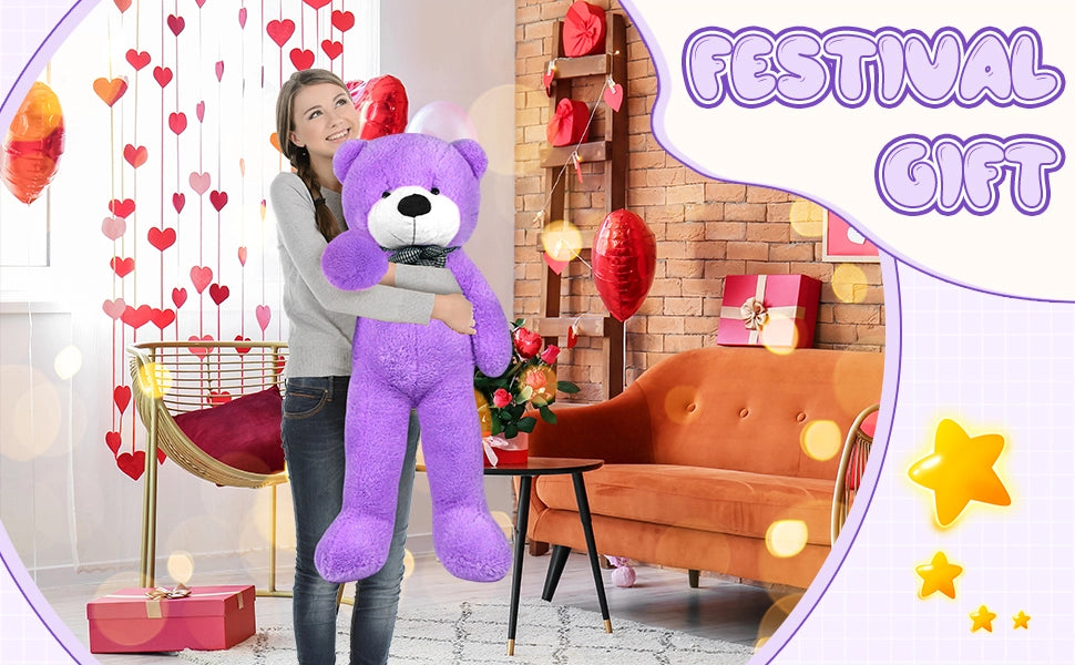 SRANWOW Giant Teddy Bear with Bow Tie, 51.2 Inches Tall, Super Soft Plush(Purple) - Detail 4