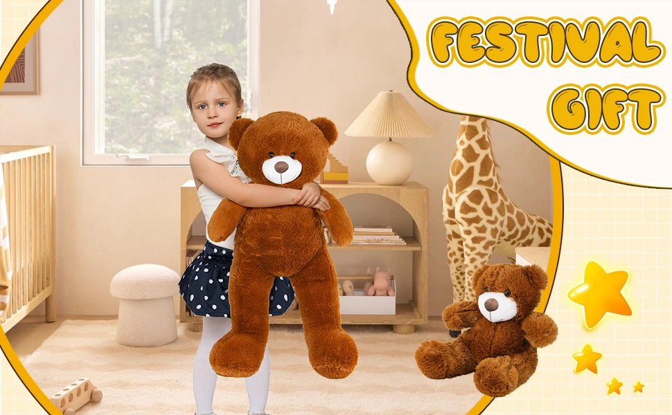 SRANWOW 2-in-1 Teddy Bear Plush Set, 39.4 inch Large & 17.7 inch Small, Stuffed Animal with Hidden Storage (Dark Brown) - Detail 4