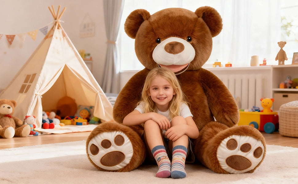SRANWOW 52 Inches Giant Plush Teddy Bear Soft Gray Stuffed Animal with Paw Details (Dark Brown) - Detail 4