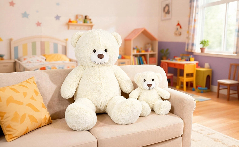 SRANWOW 2-in-1 Teddy Bear Plush Set, 39.4 inch Large & 17.7 inch Small, Stuffed Animal with Hidden Storage (Cream) - Detail 5