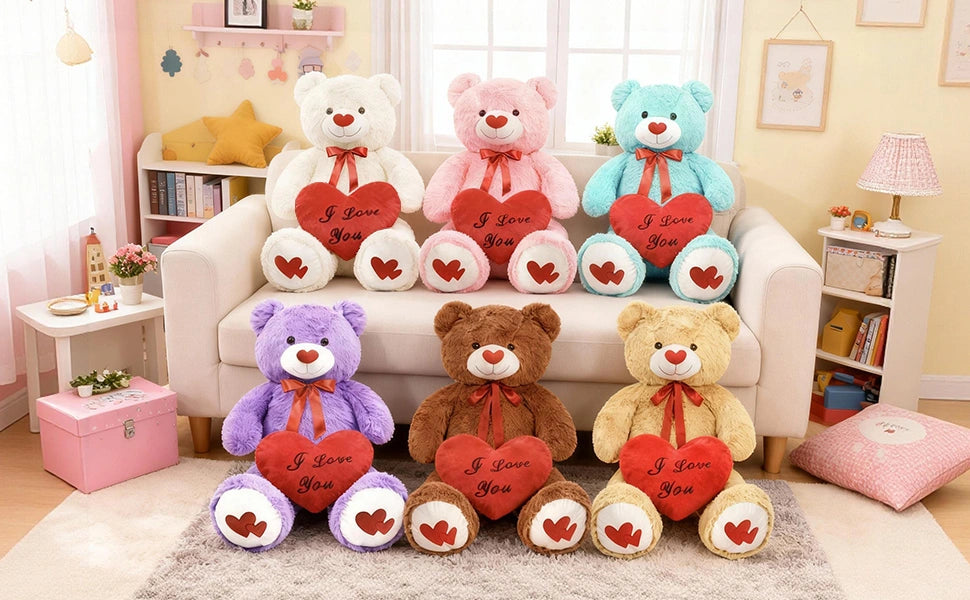 SRANWOW 43.3 Inch Giant Teddy Bear with Soft Heart Pillow, Plush Stuffed Animal, Valentine's Day Gift (Purple) - Detail 3