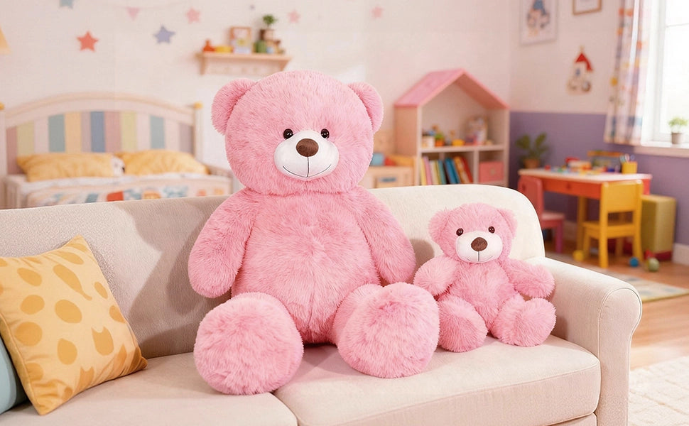 SRANWOW 2-in-1 Teddy Bear Plush Set, 39.4 inch Large & 17.7 inch Small, Stuffed Animal with Hidden Storage (Pink) - Detail 5
