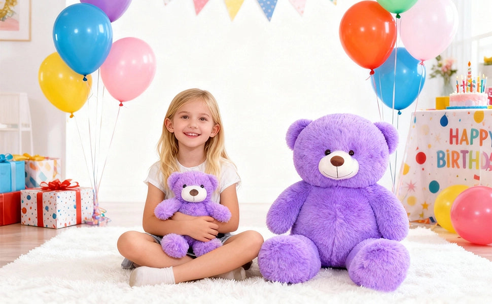 SRANWOW 2-in-1 Teddy Bear Plush Set, 39.4 inch Large & 17.7 inch Small, Stuffed Animal with Hidden Storage (Purple) - Detail 5