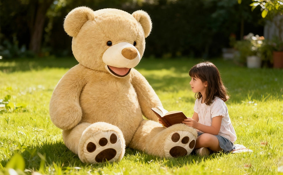 SRANWOW 52 Inches Giant Plush Teddy Bear Soft Gray Stuffed Animal with Paw Details (Light Brown) - Detail 5