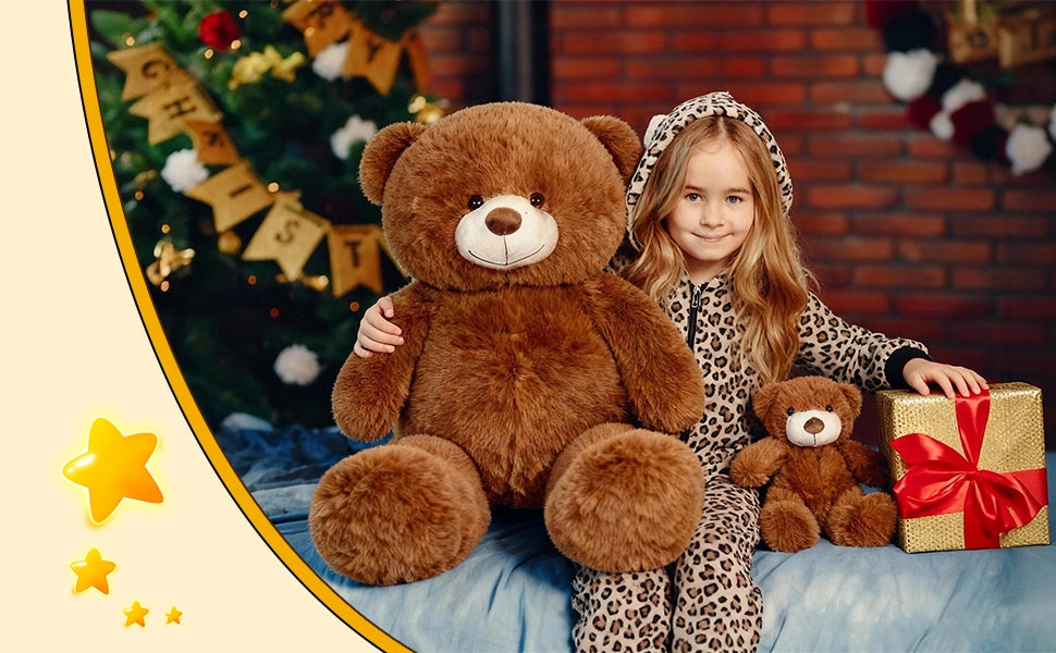 SRANWOW 2-in-1 Teddy Bear Plush Set, 39.4 inch Large & 17.7 inch Small, Stuffed Animal with Hidden Storage (Dark Brown) - Detail 5