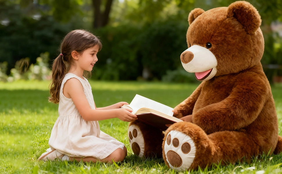 SRANWOW 52 Inches Giant Plush Teddy Bear Soft Gray Stuffed Animal with Paw Details (Dark Brown) - Detail 5