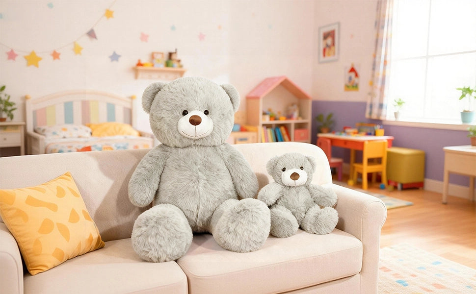 SRANWOW 2-in-1 Teddy Bear Plush Set, 39.4 inch Large & 17.7 inch Small, Stuffed Animal with Hidden Storage (Gray) - Detail 5