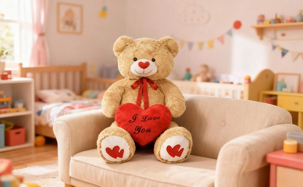 SRANWOW 43.3 Inch Giant Teddy Bear with Soft Heart Pillow, Plush Stuffed Animal, Valentine's Day Gift (Light Brown) - Detail 6