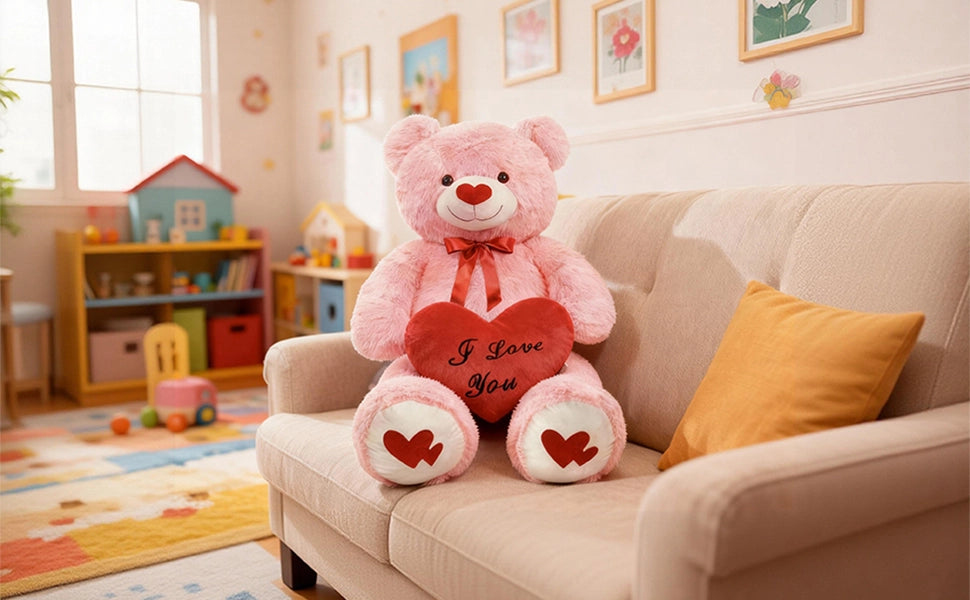 SRANWOW 43.3 Inch Giant Teddy Bear with Soft Heart Pillow, Plush Stuffed Animal, Valentine's Day Gift (Pink) - Detail 5