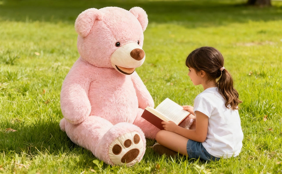 SRANWOW Giant Plush Teddy Bear, 52 Inches Tall, Soft Gray Stuffed Animal with Paw Details (Pink) - Detail 5