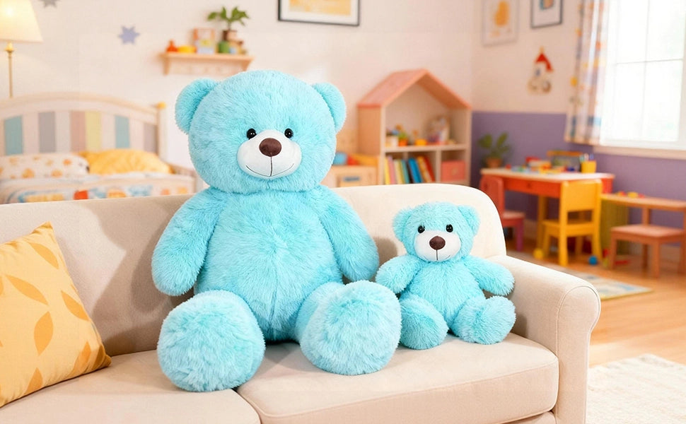 SRANWOW 2-in-1 Teddy Bear Plush Set, 39.4 inch Large & 17.7 inch Small, Stuffed Animal with Hidden Storage (Blue) - Detail 5