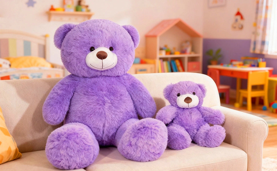 SRANWOW 2-in-1 Teddy Bear Plush Set, 39.4 inch Large & 17.7 inch Small, Stuffed Animal with Hidden Storage (Purple) - Detail 6