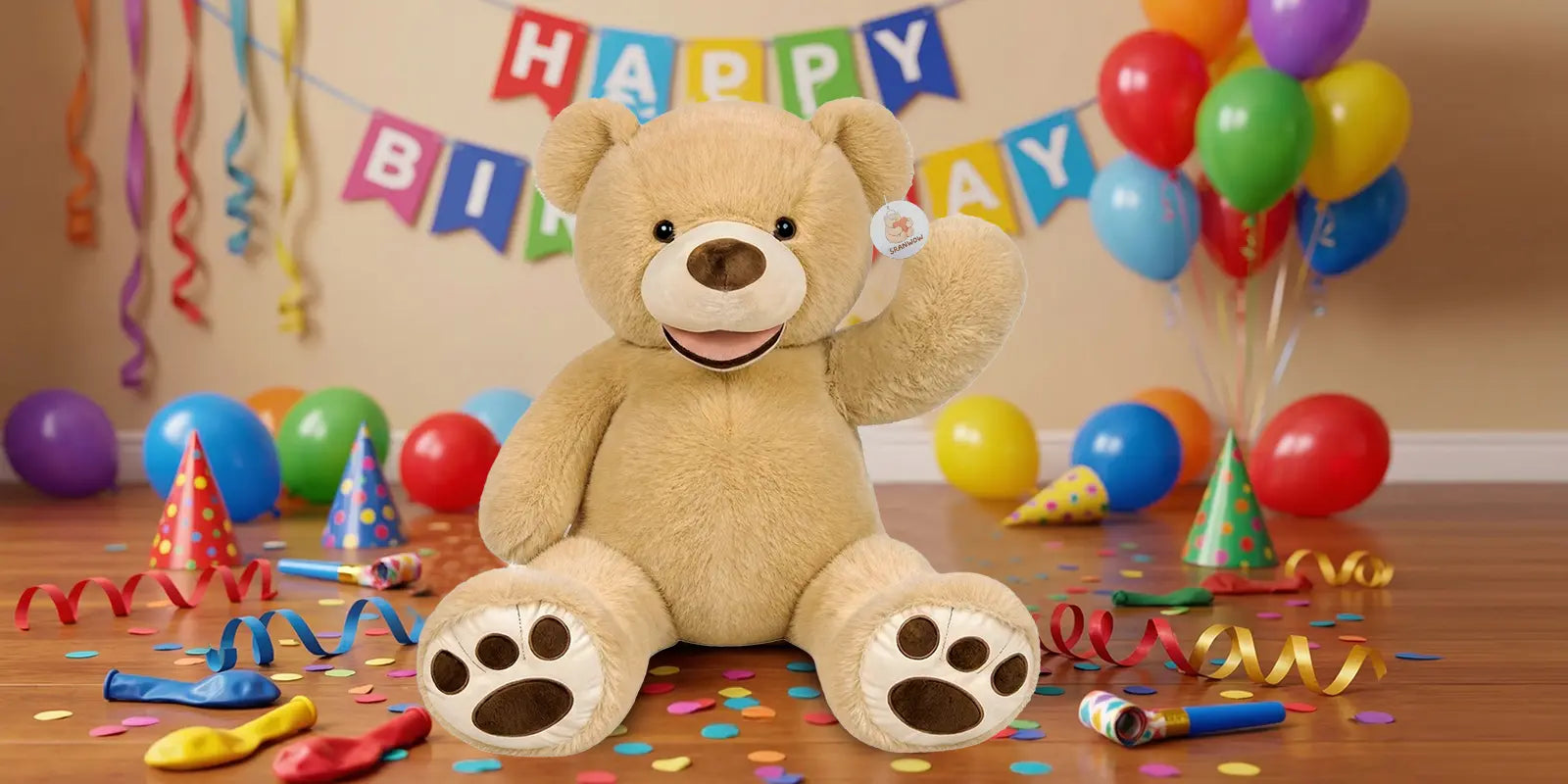 SRANWOW 52 Inches Giant Plush Teddy Bear Soft Gray Stuffed Animal with Paw Details (Light Brown) - Detail 1