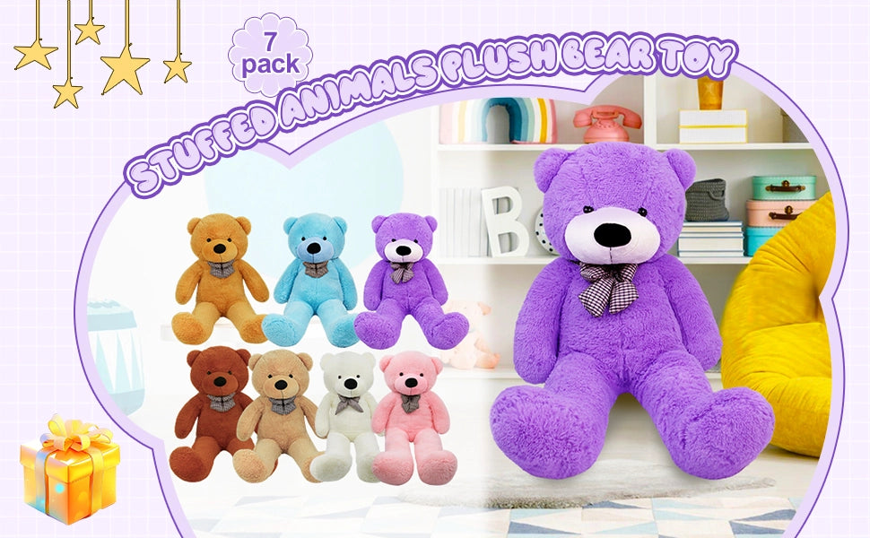 SRANWOW Giant Teddy Bear with Bow Tie, 59 Inches Tall, Super Soft Plush (Purple) - Detail 1