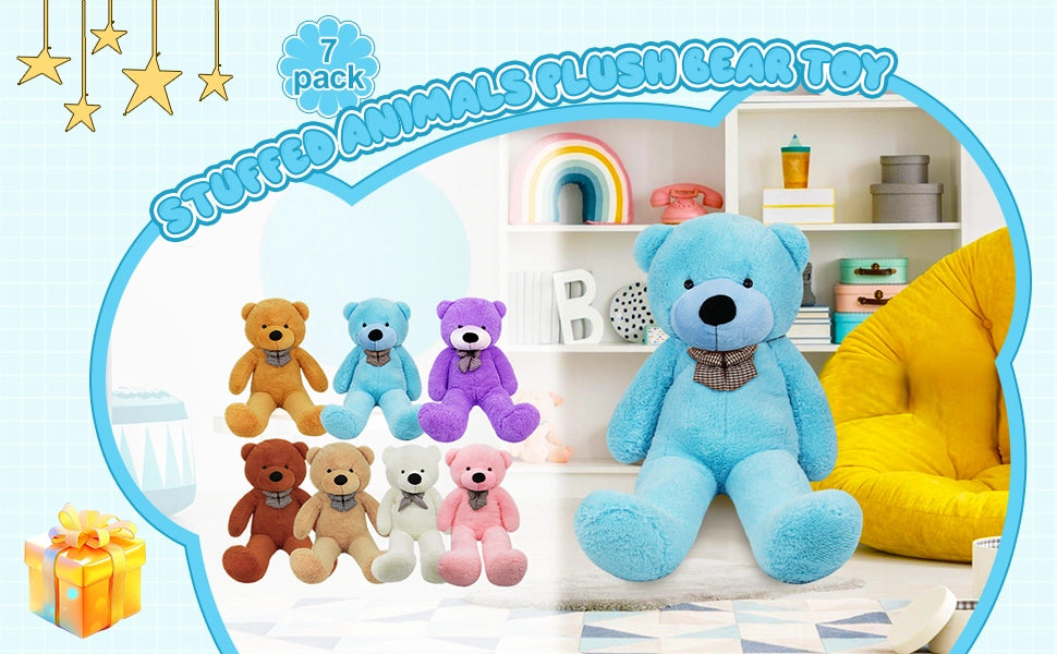 SRANWOW 3.7 feet 4.3 feet 5 feet 5.7 feet Giant Teddy Bear with Bow Tie, Super Soft Plush (Blue, 67 Inch) - Detail 1