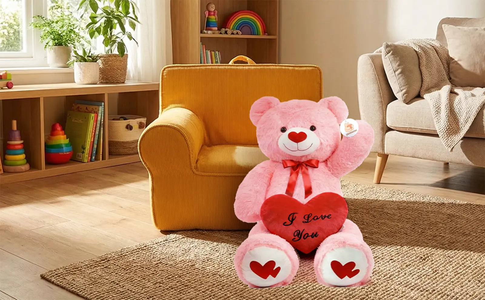 SRANWOW 43.3 Inch Giant Teddy Bear with Soft Heart Pillow, Plush Stuffed Animal, Valentine's Day Gift (Pink) - Detail 1