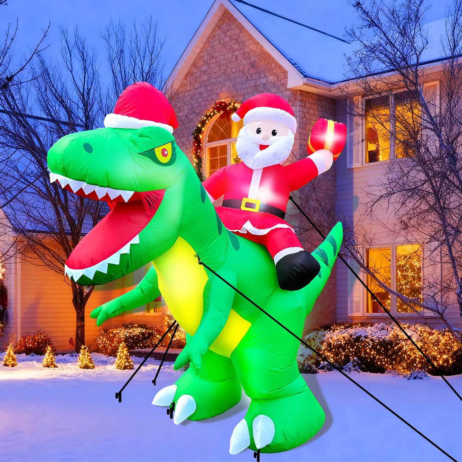 SRANWOW 8.5 FT Santa on Tyrannosaurus Rex Christmas Inflatable Outdoor Decorations with 6 LED Lights Christmas Blow Up Yard Decoration Holiday Yard Decor Large Sets for Garden Lawn Xmas Party