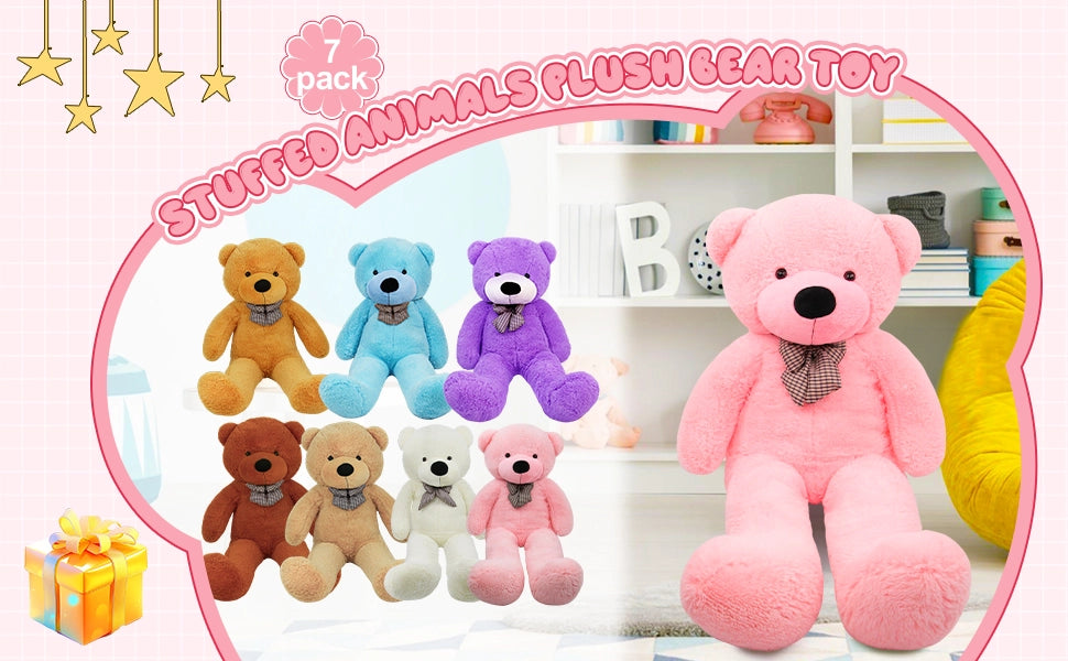 SRANWOW 3.7 feet 4.3 feet 5 feet 5.7 feet Giant Teddy Bear with Bow Tie, Super Soft Plush (Pink, 51 Inch) - Detail 1