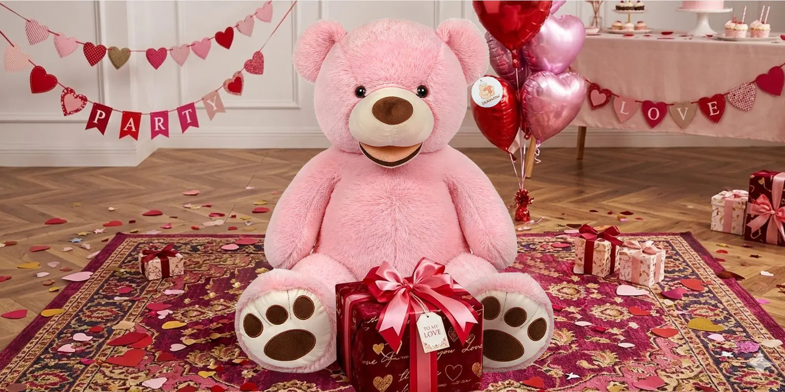 SRANWOW Giant Plush Teddy Bear, 52 Inches Tall, Soft Gray Stuffed Animal with Paw Details (Pink) - Detail 1