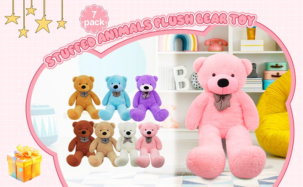 SRANWOW 3.7 feet 4.3 feet 5 feet 5.7 feet Giant Teddy Bear with Bow Tie, Super Soft Plush (Pink, 67 Inch) - Detail 1