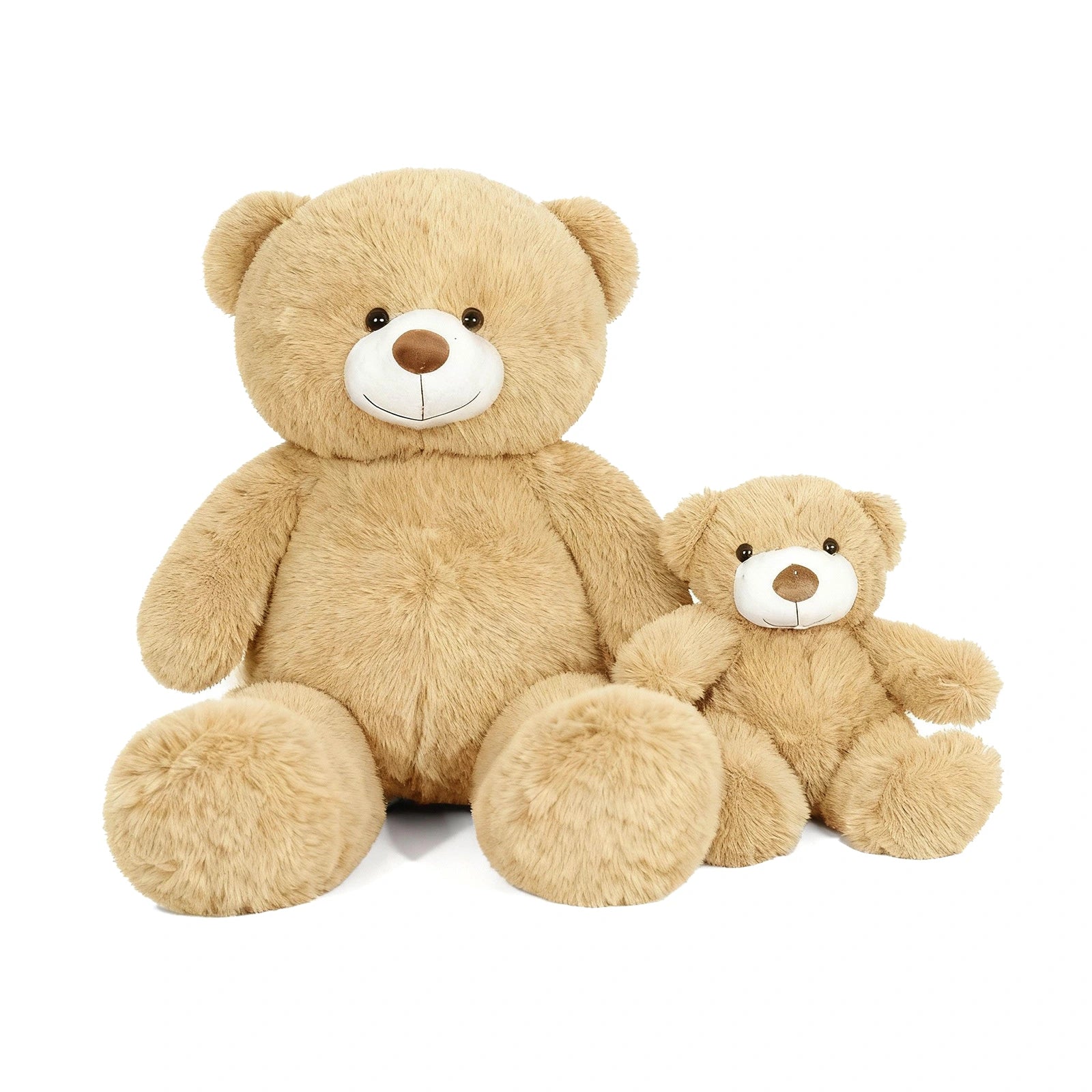 SRANWOW 2-in-1 Teddy Bear Plush Set, 39.4 inch Large & 17.7 inch Small, Stuffed Animal with Hidden Storage (Light Brown)