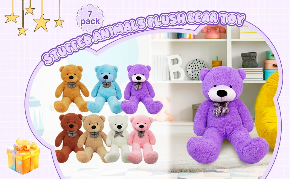 SRANWOW Giant Teddy Bear with Bow Tie, 43.3 Inches Tall, Super Soft Plush(Purple) - Detail 1