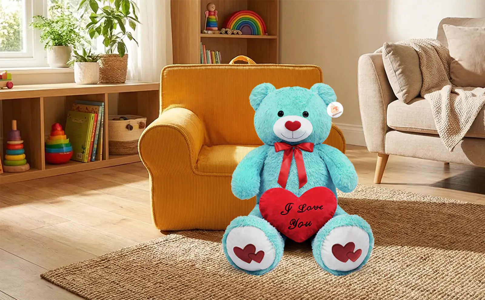 SRANWOW 43.3 Inch Giant Teddy Bear with Soft Heart Pillow, Plush Stuffed Animal, Valentine's Day Gift (Blue) - Detail 1