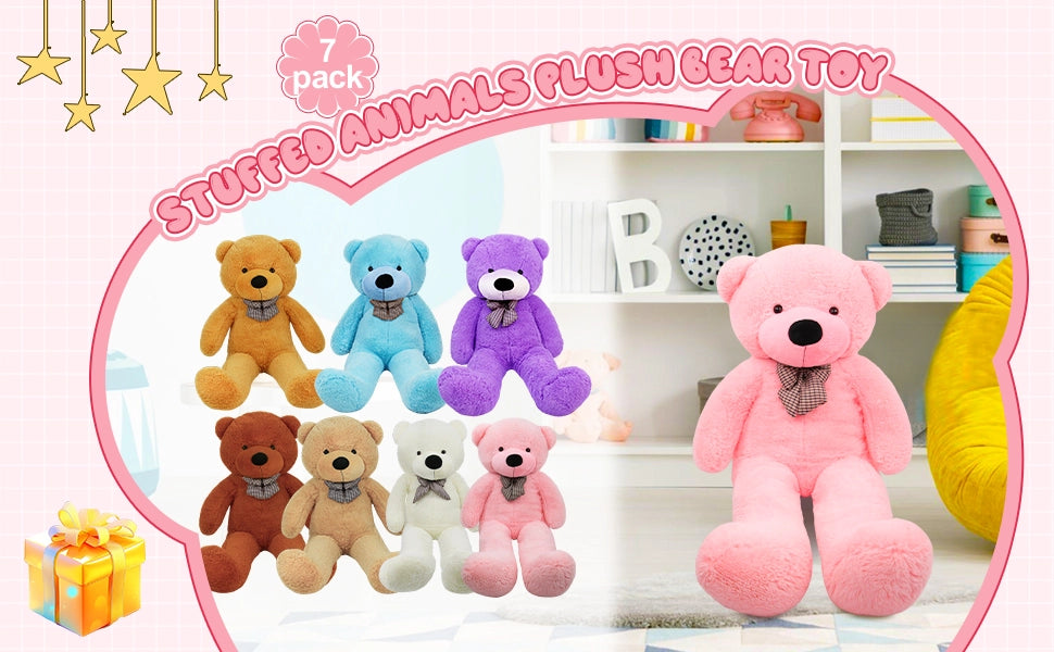 SRANWOW Giant Teddy Bear with Bow Tie, 43.3 Inches Tall, Super Soft Plush(Pink) - Detail 1