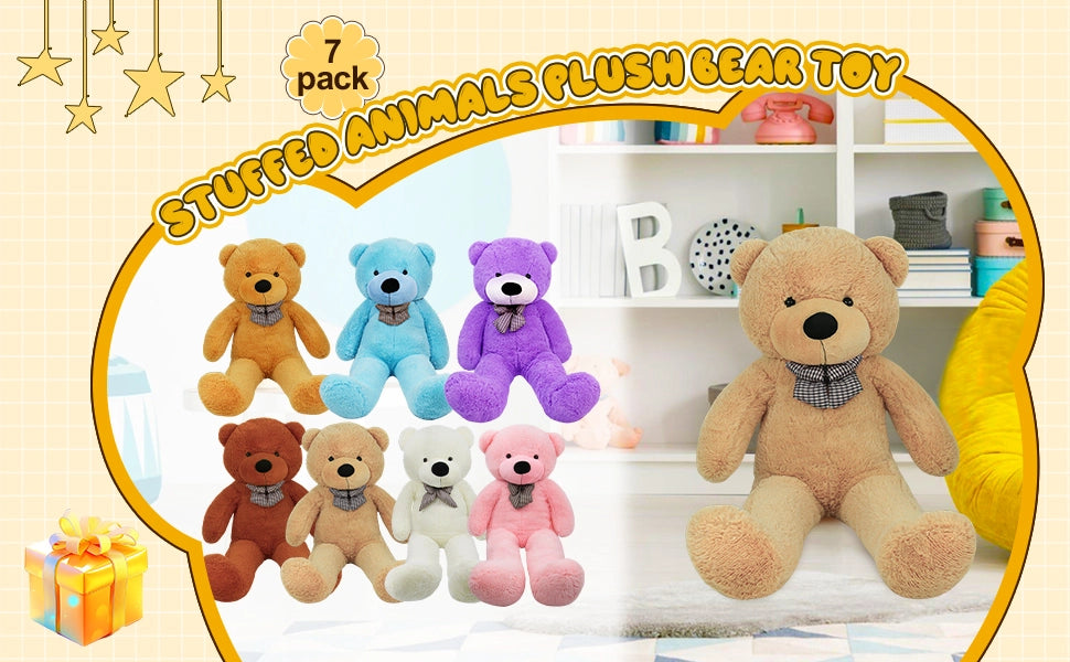 SRANWOW Giant Teddy Bear with Bow Tie, 43.3 Inches Tall, Super Soft Plush(Light brown) - Detail 1