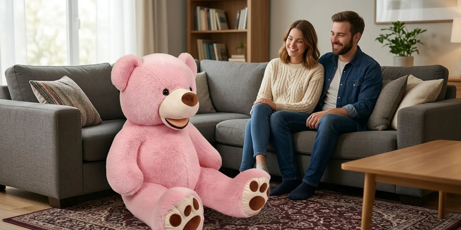 SRANWOW Giant Plush Teddy Bear, 52 Inches Tall, Soft Gray Stuffed Animal with Paw Details (Pink) - Detail 2