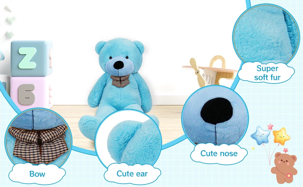 SRANWOW Giant Teddy Bear with Bow Tie, 43.3 Inches Tall, Super Soft Plush(Blue) - Detail 2