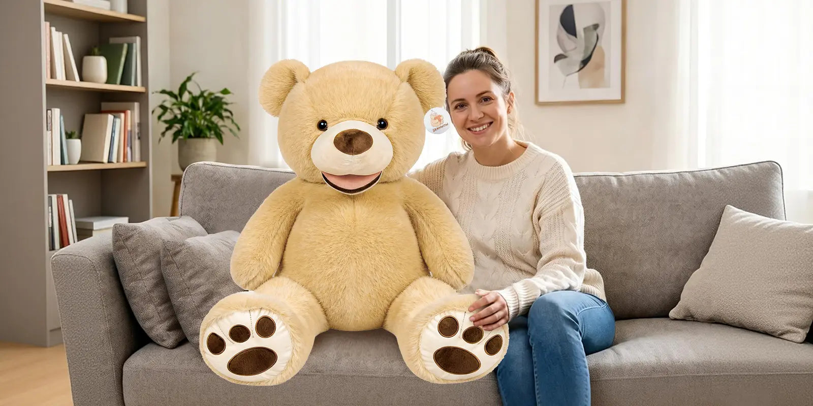 SRANWOW 52 Inches Giant Plush Teddy Bear Soft Gray Stuffed Animal with Paw Details (Light Brown) - Detail 2
