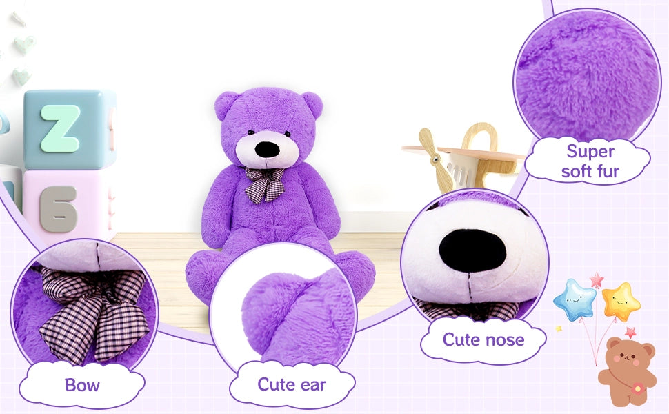SRANWOW Giant Teddy Bear with Bow Tie, 43.3 Inches Tall, Super Soft Plush(Purple) - Detail 3