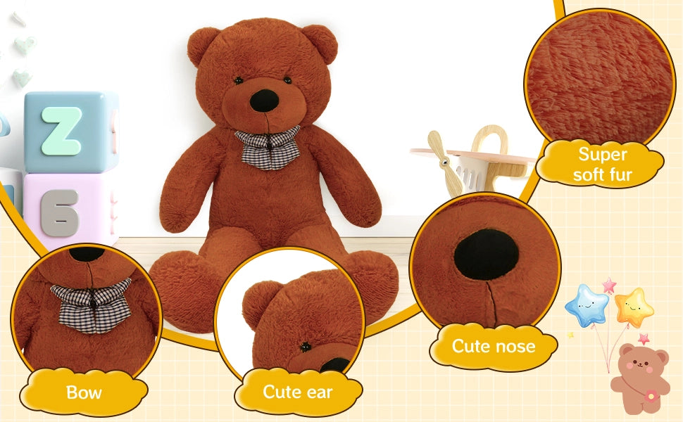SRANWOW Giant Teddy Bear with Bow Tie, 67 Inches Tall, Super Soft Plush (Dark brown) - Detail 2