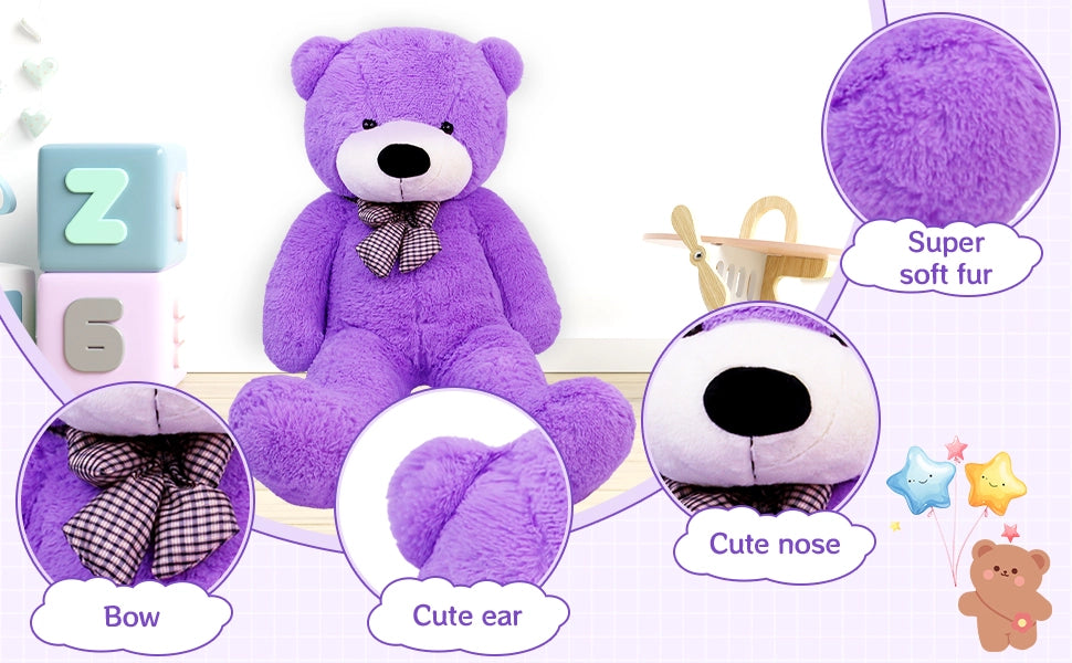 SRANWOW Giant Teddy Bear with Bow Tie, 67 Inches Tall, Super Soft Plush (Purple) - Detail 2