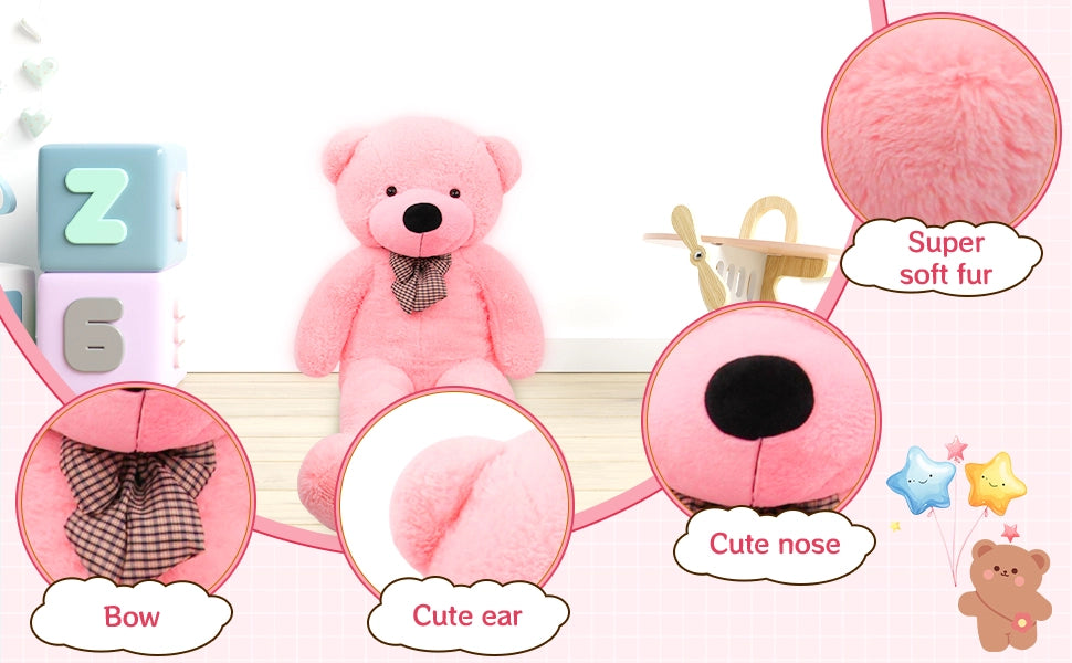 SRANWOW Giant Teddy Bear with Bow Tie, 43.3 Inches Tall, Super Soft Plush(Pink) - Detail 2