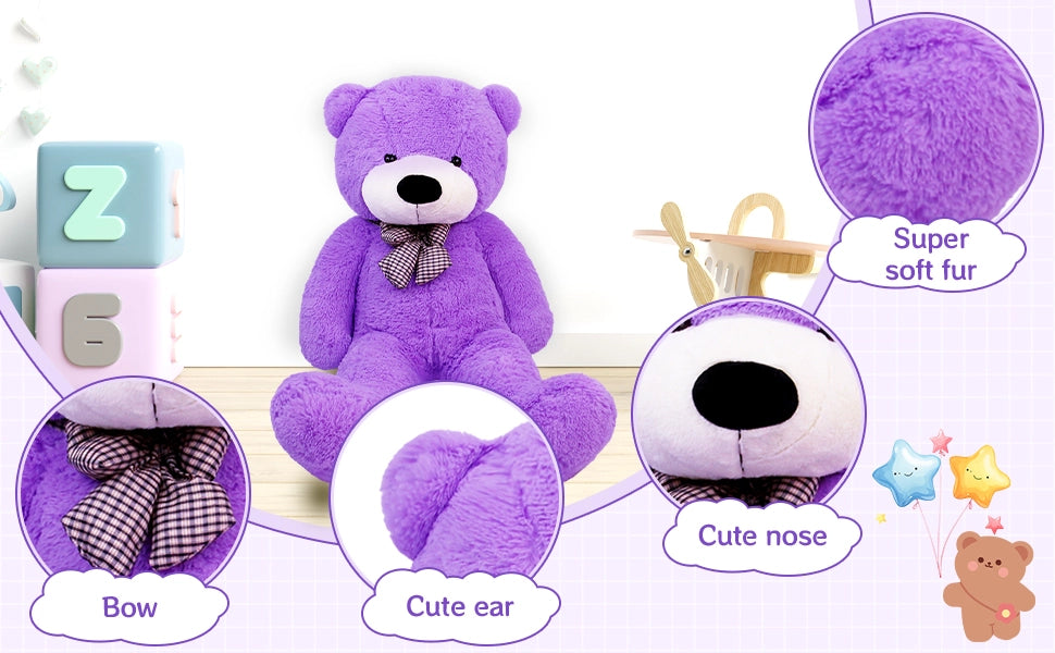 SRANWOW Giant Teddy Bear with Bow Tie, 59 Inches Tall, Super Soft Plush (Purple) - Detail 2